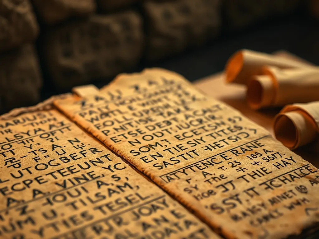 Close-up of ancient clay tablets with cuneiform script and o
